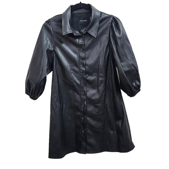 Dolce Cabo puff sleeve faux leather dress Color Black Size XS - Picture 3 of 14